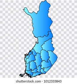 Map-Finland map. Each city and border has separately. Bluish blue. Vector illustration Eps 10.