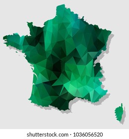 Map-France2016 Map Each city combines polygon pattern emerald green eps vector illustration 10