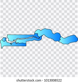 Map-Gambia map. Each city and border has separately. Bluish blue. Vector illustration Eps 10.