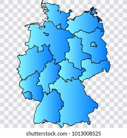 Map-Germany map. Each city and border has separately. Bluish blue. Vector illustration Eps 10.