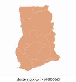 Map-Ghana map. Each city and border has separately.Vector illustration eps 10.