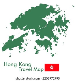 Map-Green Hong Kong map with national flag.