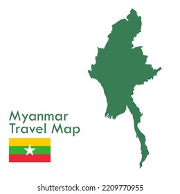 Map-Green Myanmar map with national flag.