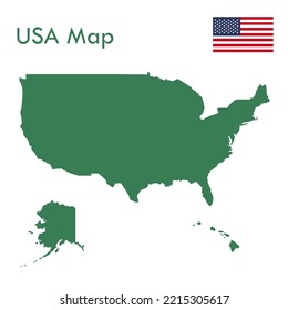 Mapa verde de EEUU con bandera nacional.