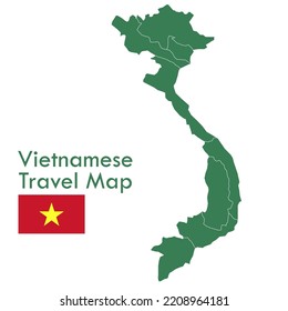 Mapa-Mapa Verde de Vietnam Cada ciudad y territorio está separado.
