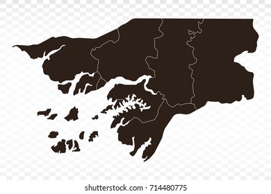 Map-Guinea Bissau map. Each city and border has separately. Vector illustration eps 10.