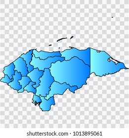 Map-Honduras map. Each city and border has separately. Bluish blue. Vector illustration Eps 10.