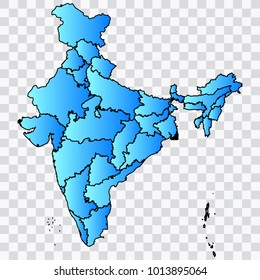 Map-India map. Each city and border has separately. Bluish blue. Vector illustration Eps 10.