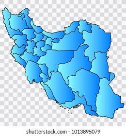 Map-Iran map. Each city and border has separately. Bluish blue. Vector illustration Eps 10.