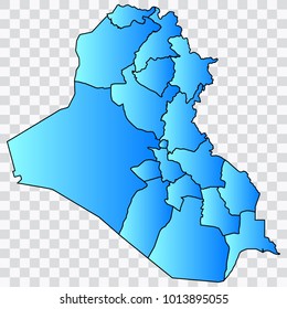 Map-Iraq map. Each city and border has separately. Bluish blue. Vector illustration Eps 10.
