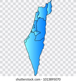 Map-Israel map. Each city and border has separately. Bluish blue. Vector illustration Eps 10.