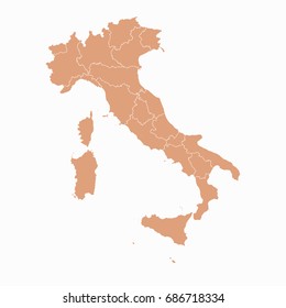Map-Italy Coast map. Each city and border has separately.Vector illustration eps 10.