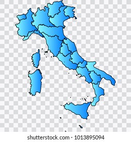 Map-Italy map. Each city and border has separately. Bluish blue. Vector illustration Eps 10.