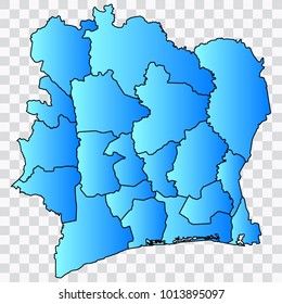 Map-Ivory Coast map. Each city and border has separately. Bluish blue. Vector illustration Eps 10.