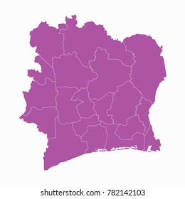 Map-Ivory Coast map. Each city and border has separately. Vector illustration eps 10.