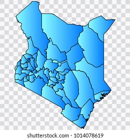 Map-Kenya map. Each city and border has separately. Bluish blue. Vector illustration Eps 10.