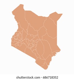 Map-Kenya map. Each city and border has separately.Vector illustration eps 10.