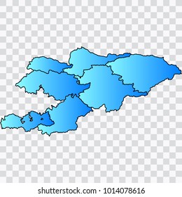 Map-Kyrgyzstan map. Each city and border has separately. Bluish blue. Vector illustration Eps 10.