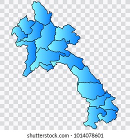 Map-Laos map. Each city and border has separately. Bluish blue. Vector illustration Eps 10.