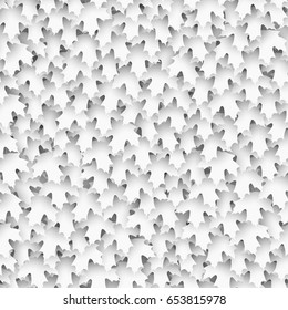 Maple or acer tree foliage as a white texture concept. 3D vector illustration monochrome maple tree leaves seamless pattern. Modern light color wallpaper, background, backdrop or design element.