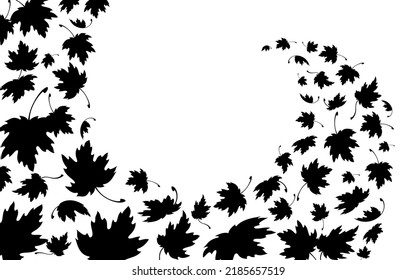 Maple autumn falling leaves. Autumn background with flying maple leaves. Template for wave autumn pattern with an empty space for text. Isolated black silhouette. Vector illustration