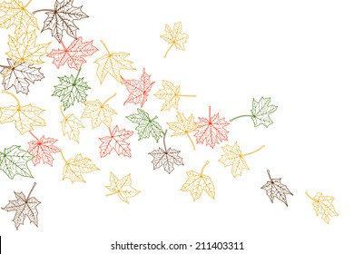 Maple autumn falling leaves silhouettes, vector illustration.