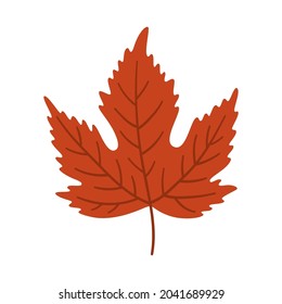 Hoja de otoño de arce sobre fondo blanco. Colores cálidos de caída, ilustración vectorial en color rojo para el diseño.