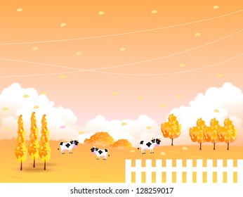 Maple autumn leaves background cattle ranch