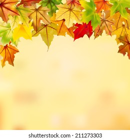 Maple Autumn Leaves Falling Down On Natural Background, Vector Illustration.