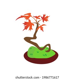 Ahornbonsai-Pflanze Grünorangefarbene Naturblattmotkunst