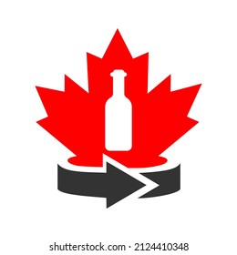 Maple Bottle Logo Design. Canadian wine Logo. Red Maple Leaf with Wine Bottle Vector