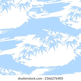 maple branch blue white japanese chinese traditional vector illustration card background seamless pattern colorful watercolor ink textured