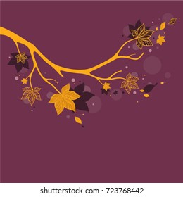 Maple branch on violet background. Fall vector illustration. Design for invitation, greeting card, poster.