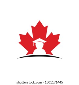 Maple Canada and Graduation Student Logo. Education Symbol. University Icon vector.