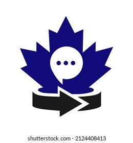 Maple Chat Logo Design. Canadian Communication Logo. Red Maple Leaf with Chat Concept Vector
