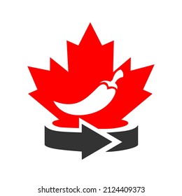 Diseño del logo de Maple Chili. Logotipo de Chili Canadiense. Hoja de arce roja con vectores de concepto de chile