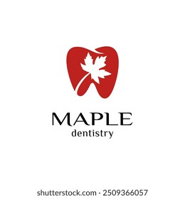 maple dental logo Canada dentistry brand design. Tooth leaf vector template