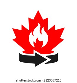 Logo-Design für Ahornfeuer. Kanadisches Feuerlogo. roter Ahornblättriger Leaf mit Feuerschutz