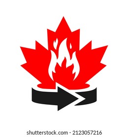 Logo-Design für Ahornfeuer. Kanadisches Feuerlogo. roter Ahornblättriger Leaf mit Feuerschutz