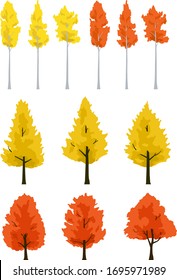 Maple and ginkgo and Aspen tree autumn leaves illustration set