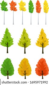 Maple and ginkgo and Aspen tree autumn leaves illustration set