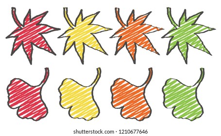 maple and ginkgo - rough line and scribble color - 