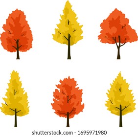 Maple and ginkgo tree autumn leaves illustration set