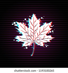 Maple glitch leaves, leaf, vector illustration isolated on tv background