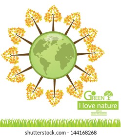 Maple. Green concepts. save world. vector illustration.