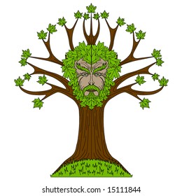 Maple Greenman in tree - 3 color lineart version