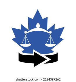 Maple Law Logo design. Canadian Law Logo. Red Maple Leaf with Lawyer Concept