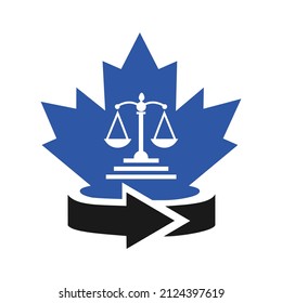 Maple Law Logo design. Canadian Law Logo. Red Maple Leaf with Lawyer Concept