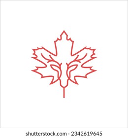 maple lead and deer minimalist line art icon logo illustration