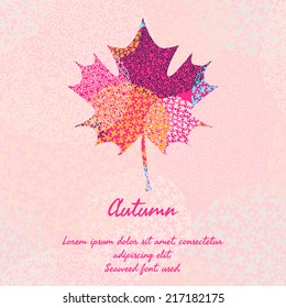 Maple leaf with abstract pattern for autumn design. Template for card, cover or invitation.